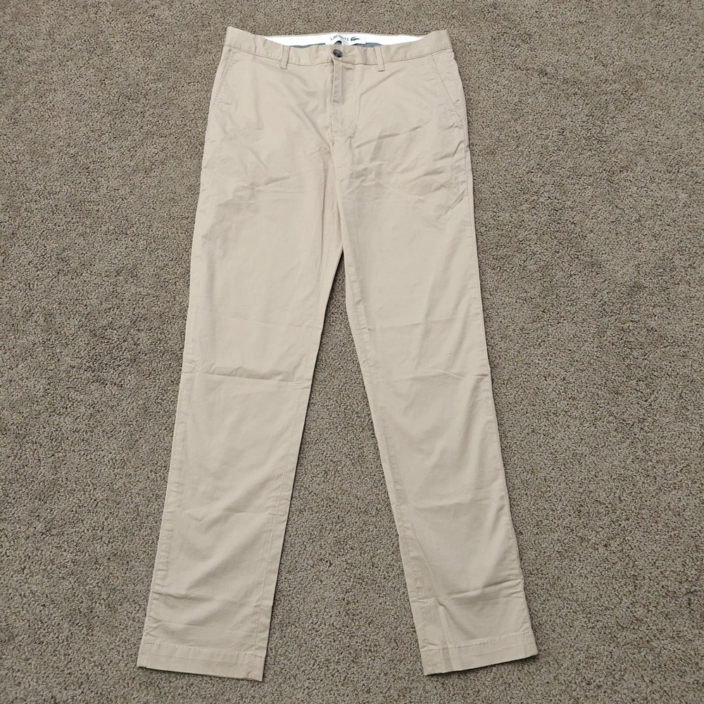 Lacoste Mens Slim Fit Chino Pants Macaroon Beige Cotton Stretch HH2739 US 33 NEW - Picture 2 of 14